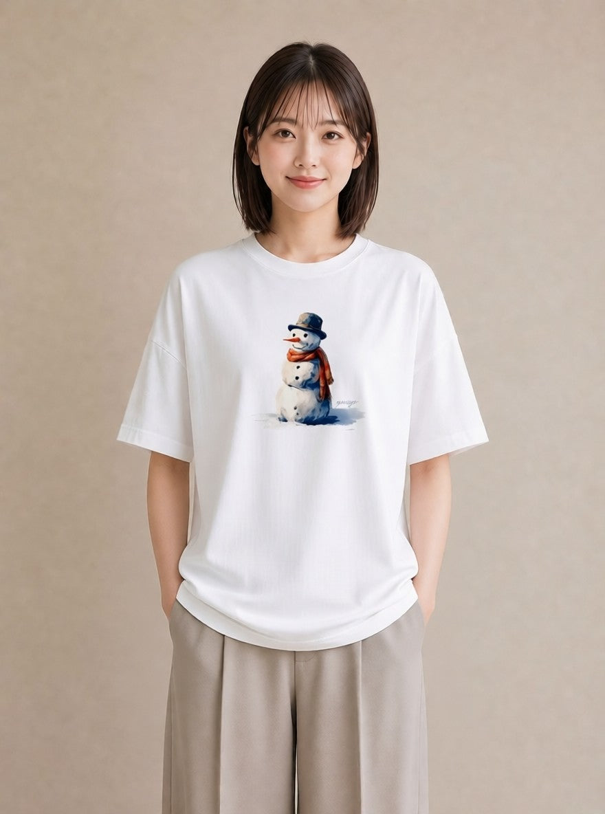 Tシャツ レディース 雪 星空 宇宙 イラスト ポップ 秋コーデ おしゃれギフト 白T YMAZO