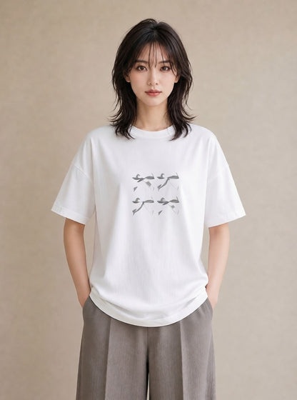 グラフィックTシャツ レディース リボン ボウ りぼん イラスト ミニマル ペアコーデ 秋コーデ 白T YMAZO