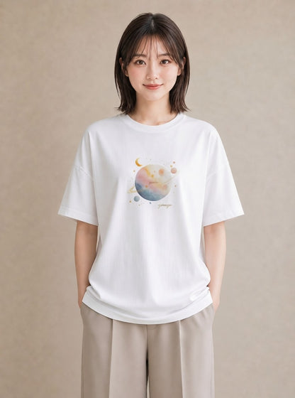 プリントTシャツ レディース 太陽 星空 宇宙 イラスト 水彩風 クリスマス 旅行 白T YMAZO