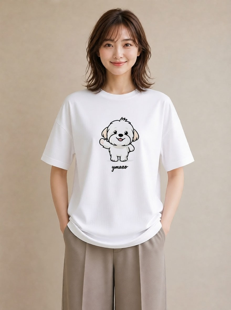 プリントTシャツ レディース ビションフリーゼ 犬 いぬ イラスト ヴィンテージ風 おしゃれギフト 社会人 白T YMAZO