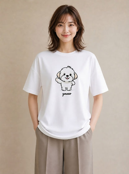 プリントTシャツ レディース ビションフリーゼ 犬 いぬ イラスト ヴィンテージ風 おしゃれギフト 社会人 白T YMAZO