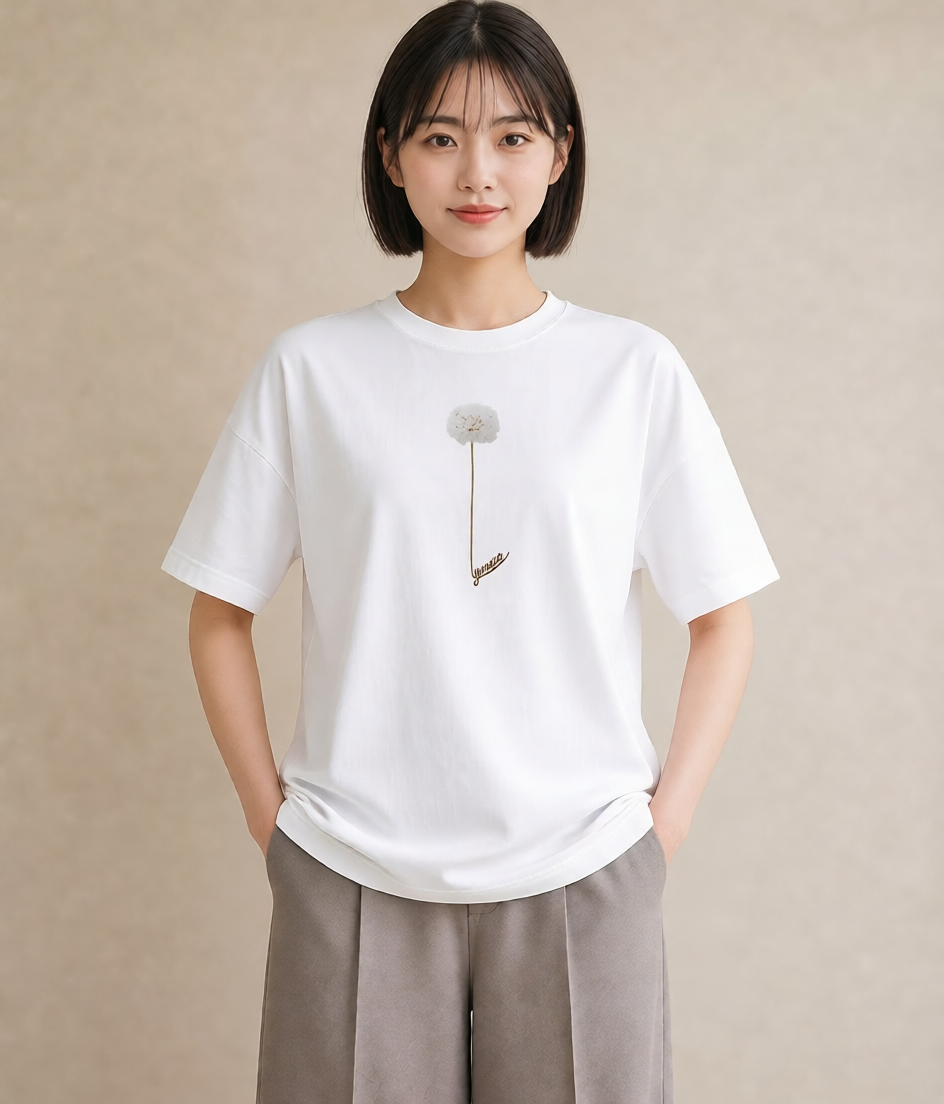 プリントTシャツ レディース たんぽぽ 花 花柄 イラスト シック 春コーデ 姉妹 白T