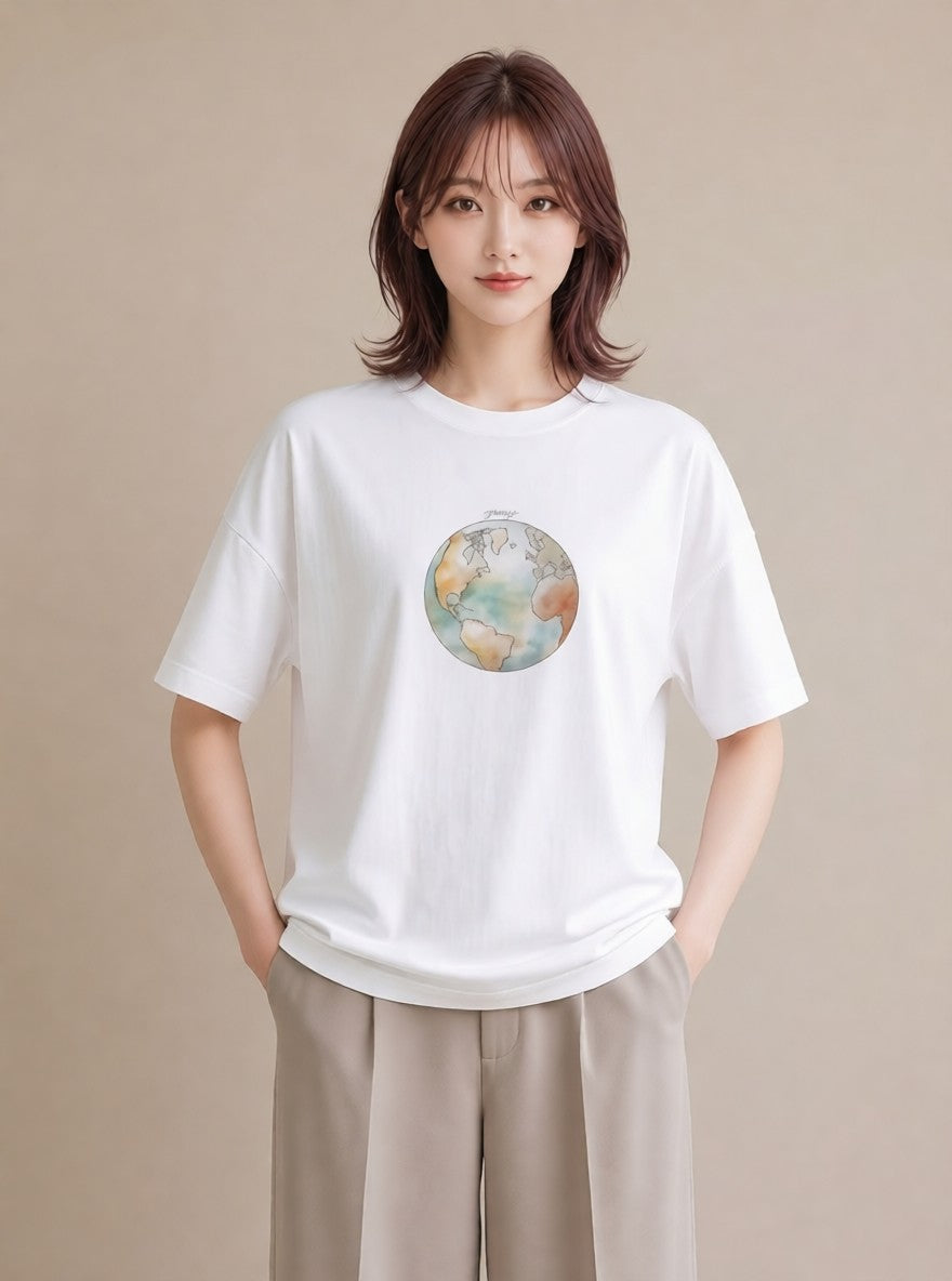 グラフィックTシャツ レディース オーロラ 星空 宇宙 イラスト 個性的 お出かけ 普段着 白T YMAZO