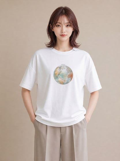 グラフィックTシャツ レディース オーロラ 星空 宇宙 イラスト 個性的 お出かけ 普段着 白T YMAZO