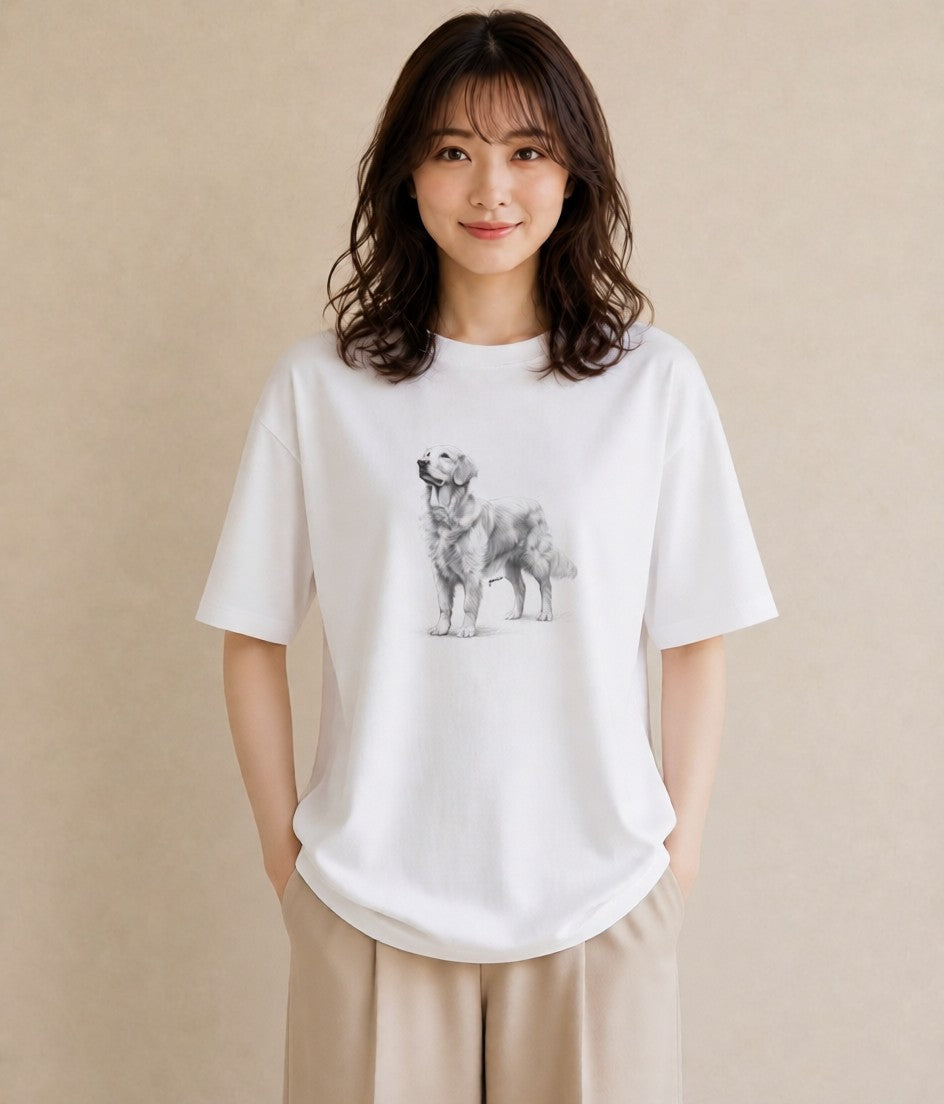 プリントTシャツ レディース ゴールデンレトリバー ゴールデン 犬 いぬ イラスト 淡色 旅行用 海 白T YMAZO