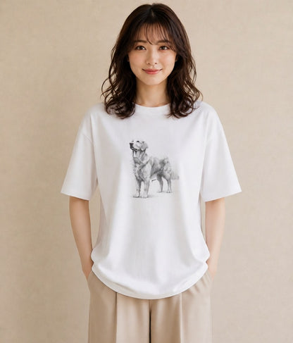 プリントTシャツ レディース ゴールデンレトリバー ゴールデン 犬 いぬ イラスト 淡色 旅行用 海 白T YMAZO