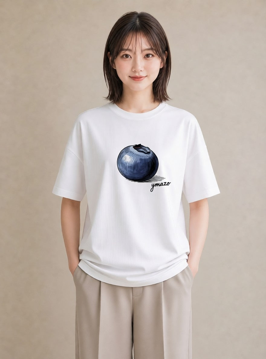 デザインTシャツ レディース ブルーベリー 食べ物 フード イラスト 可愛い 買い物 夏コーデ 白T YMAZO