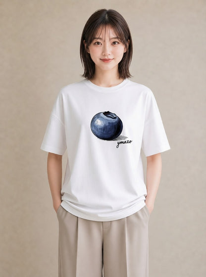 デザインTシャツ レディース ブルーベリー 食べ物 フード イラスト 可愛い 買い物 夏コーデ 白T YMAZO