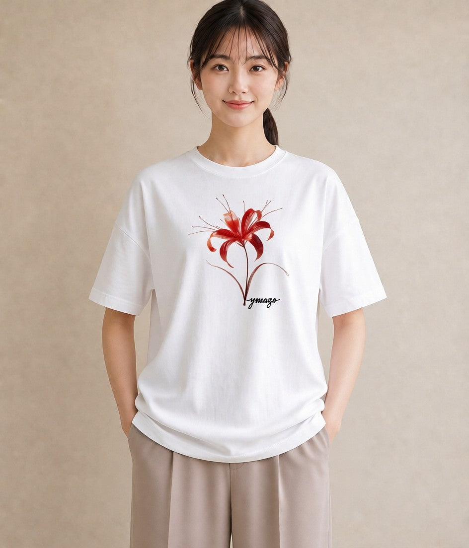 デザインTシャツ レディース 彼岸花 花 花柄 イラスト モード 敬老の日 ホワイトデー 白T YMAZO