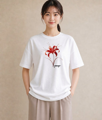 デザインTシャツ レディース 彼岸花 花 花柄 イラスト モード 敬老の日 ホワイトデー 白T YMAZO