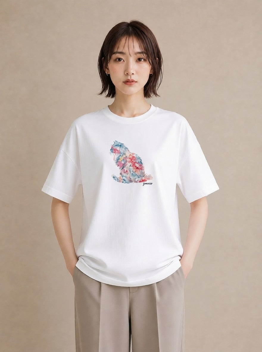 デザインTシャツ レディース ラグドール 猫 ねこ イラスト お洒落 買い物 夏コーデ 白T YMAZO
