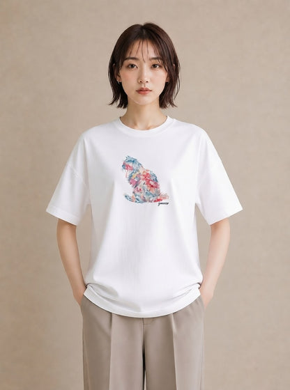 デザインTシャツ レディース ラグドール 猫 ねこ イラスト お洒落 買い物 夏コーデ 白T YMAZO