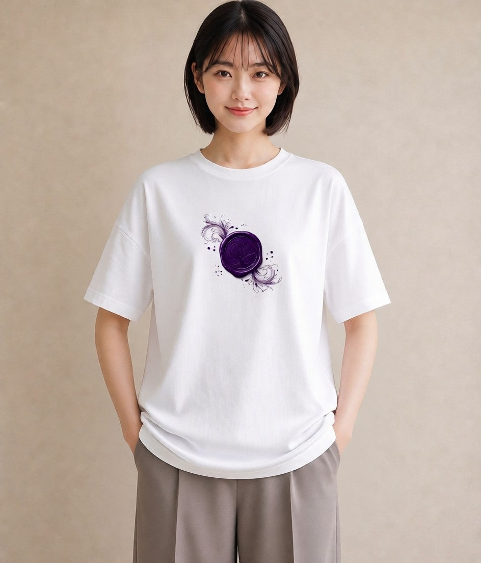 プリントTシャツ レディース 封蝋 手紙 アンティーク ナチュラル イラスト ポップ 春服 ミセス 白T YMAZO