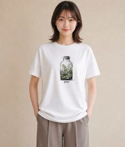 Tシャツ レディース 夕暮れ バルコニー 夕焼け ナチュラル アンティーク イラスト ユニーク 春コーデ 姉妹 白T YMAZO