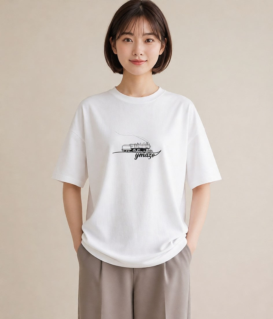 プリントTシャツ レディース 駅のホーム ローカル線 駅 ナチュラル アンティーク イラスト 上品 週末コーデ 敬老の日 白T YMAZO