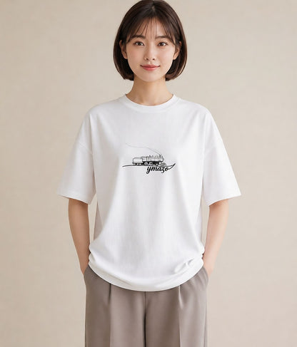 プリントTシャツ レディース 駅のホーム ローカル線 駅 ナチュラル アンティーク イラスト 上品 週末コーデ 敬老の日 白T YMAZO