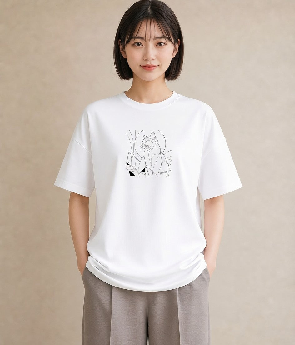 プリントTシャツ レディース 猫 ねこ ネコ イラスト カフェコーデ 送別ギフト 通勤 白T YMAZO