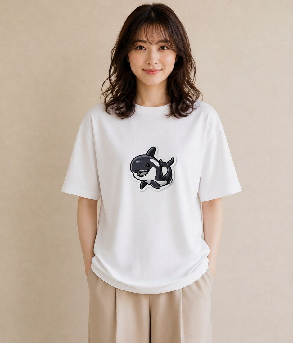 グラフィックTシャツ レディース クジラ 海の生き物 海 イラスト きれいめカジュアル 社会人 女性 白T YMAZO