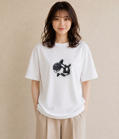 グラフィックTシャツ レディース クジラ 海の生き物 海 イラスト きれいめカジュアル 社会人 女性 白T YMAZO
