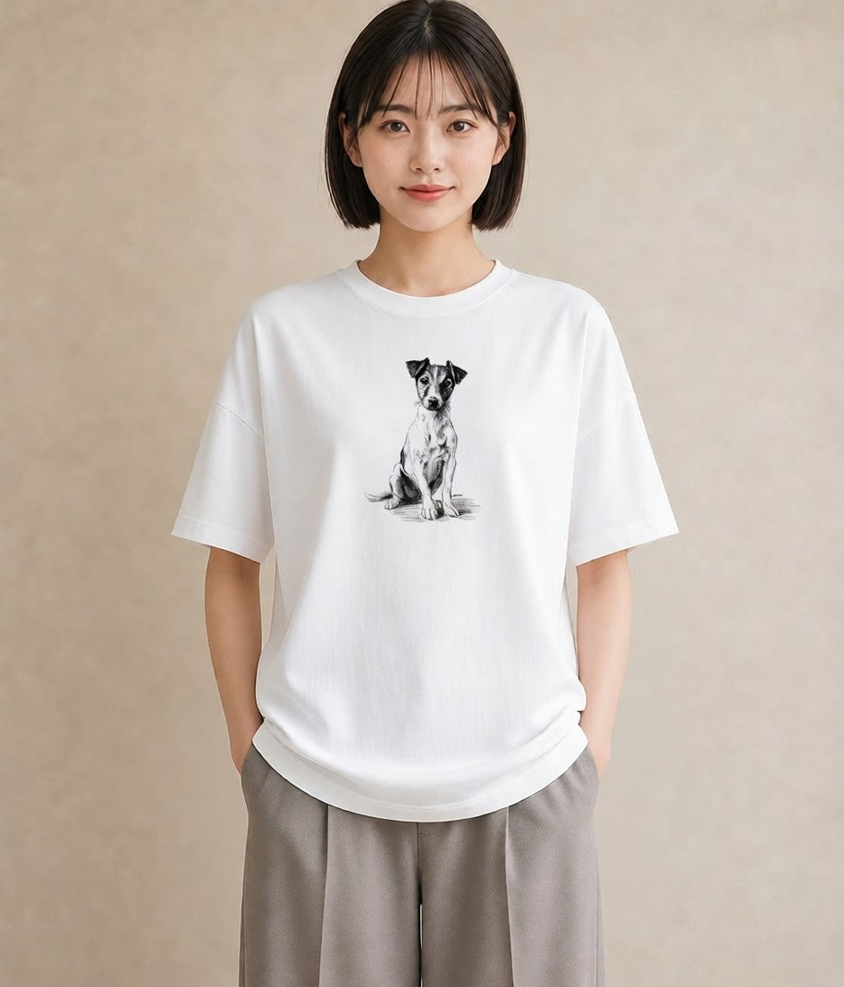 半袖Tシャツ レディース ジャックラッセルテリア 犬 いぬ イラスト ボタニカル 母娘コーデ 自分用 白T YMAZO