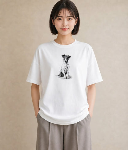 半袖Tシャツ レディース ジャックラッセルテリア 犬 いぬ イラスト ボタニカル 母娘コーデ 自分用 白T YMAZO