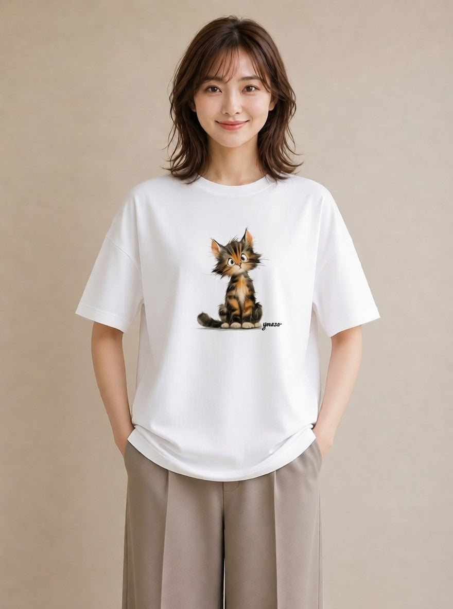 グラフィックTシャツ レディース ベンガル 猫 ねこ イラスト 淡色 女子会 お揃い 白T YMAZO