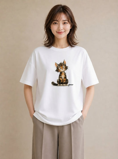 グラフィックTシャツ レディース ベンガル 猫 ねこ イラスト 淡色 女子会 お揃い 白T YMAZO