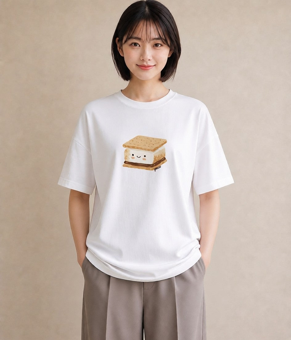半袖Tシャツ レディース 食パン 食べ物 フード イラスト きれいめカジュアル 旅行用 海 白T YMAZO