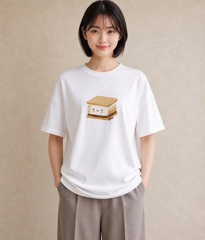 半袖Tシャツ レディース 食パン 食べ物 フード イラスト きれいめカジュアル 旅行用 海 白T YMAZO