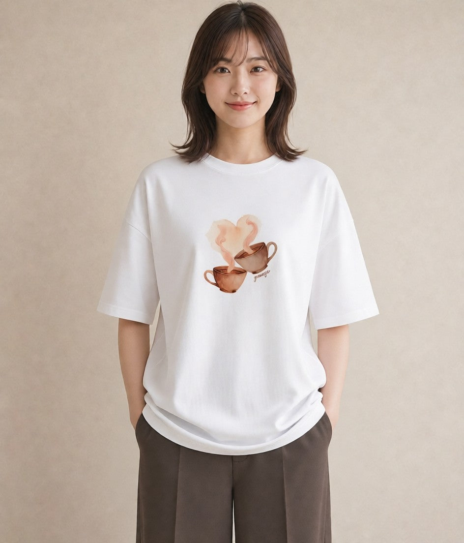 プリントTシャツ レディース カフェオレ 食べ物 フード イラスト きれいめカジュアル ギフト 母の日 白T YMAZO