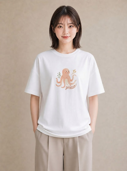 Tシャツ レディース タコ 海の生き物 海 イラスト 個性的 おしゃれギフト 社会人 白T YMAZO