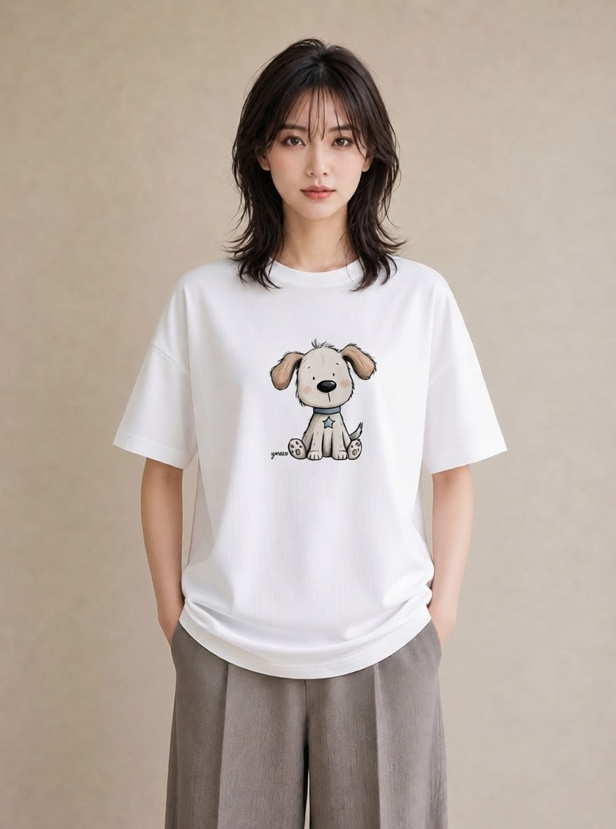 半袖Tシャツ レディース わんちゃん 犬 いぬ イラスト ポップ 旅行 母娘コーデ 白T YMAZO