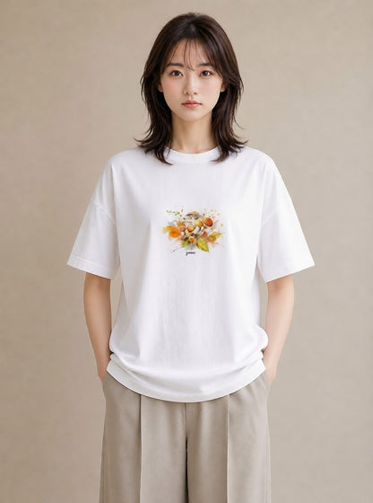 デザインTシャツ レディース 実り 植物 ボタニカル イラスト モード おしゃれギフト 社会人 白T YMAZO
