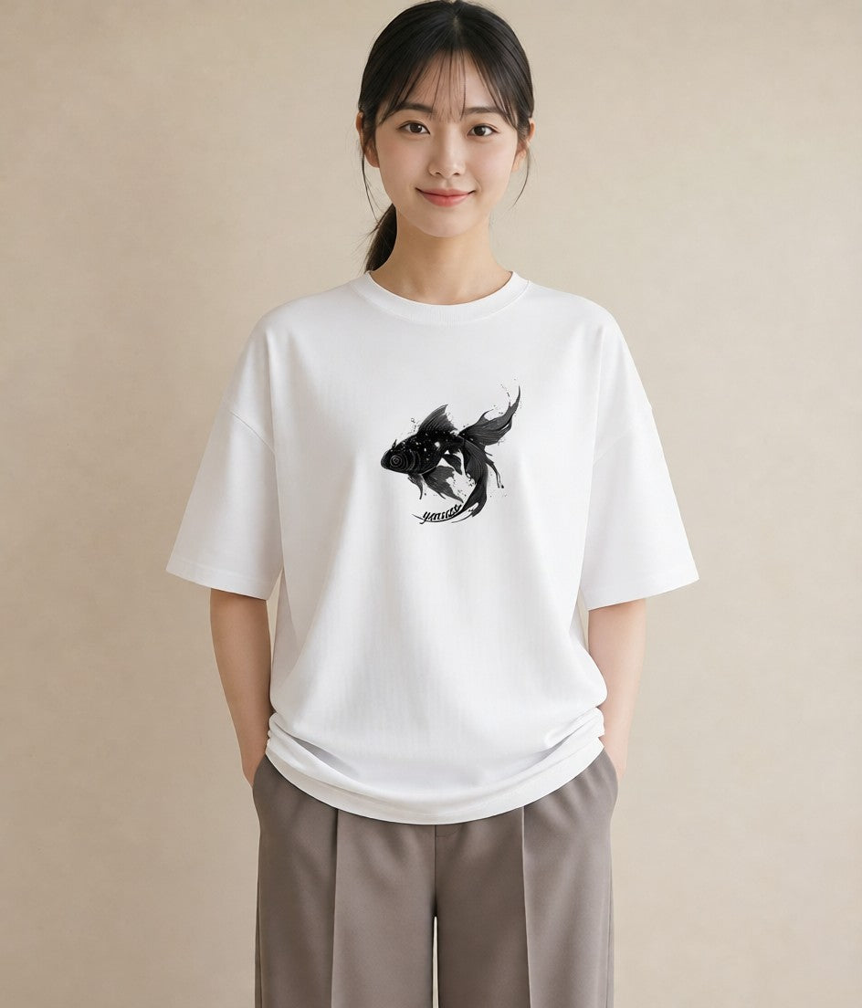 デザインTシャツ レディース 出目金 ペット 動物 イラスト 北欧風 姉妹 送別ギフト 白T YMAZO