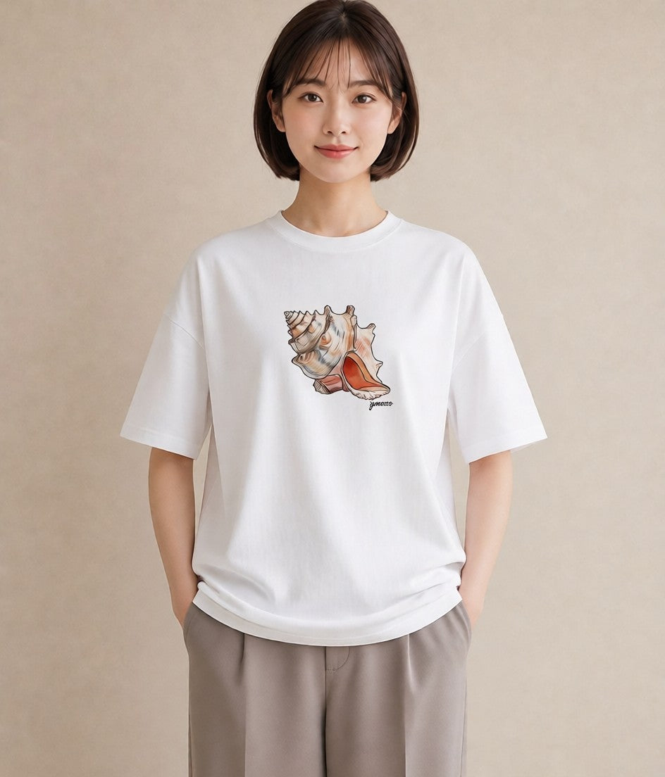 デザインTシャツ レディース ヤドカリ 海の生き物 海 イラスト ミニマル カフェ服 クリスマス 白T YMAZO
