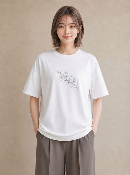 Tシャツ レディース さくら 桜 桜の枝 イラスト ナチュラル 女子会 お揃い 白T YMAZO