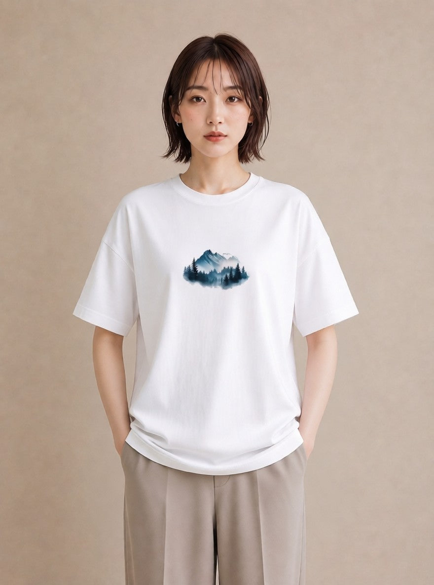 プリントTシャツ レディース 山 星空 宇宙 イラスト カフェコーデ 部屋着 女性向けギフト 白T YMAZO