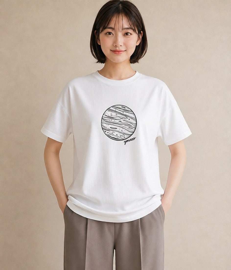 グラフィックTシャツ レディース 土星 星空 宇宙 イラスト ナチュラル デート 帰省 白T YMAZO