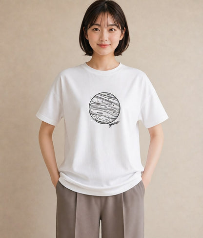 グラフィックTシャツ レディース 土星 星空 宇宙 イラスト ナチュラル デート 帰省 白T YMAZO