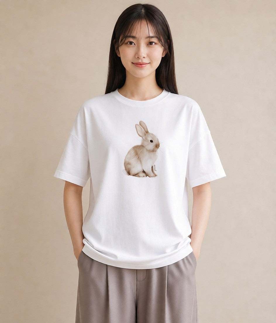 グラフィックTシャツ レディース うさちゃん ペット 動物 イラスト シンプル 旅行 母娘コーデ 白T YMAZO