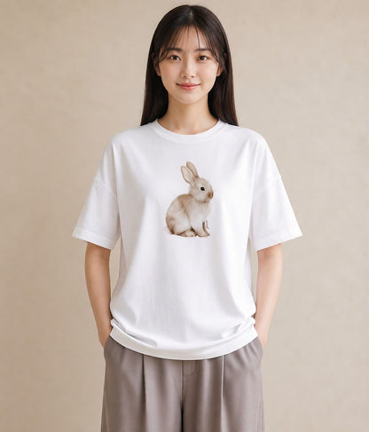 グラフィックTシャツ レディース うさちゃん ペット 動物 イラスト シンプル 旅行 母娘コーデ 白T YMAZO