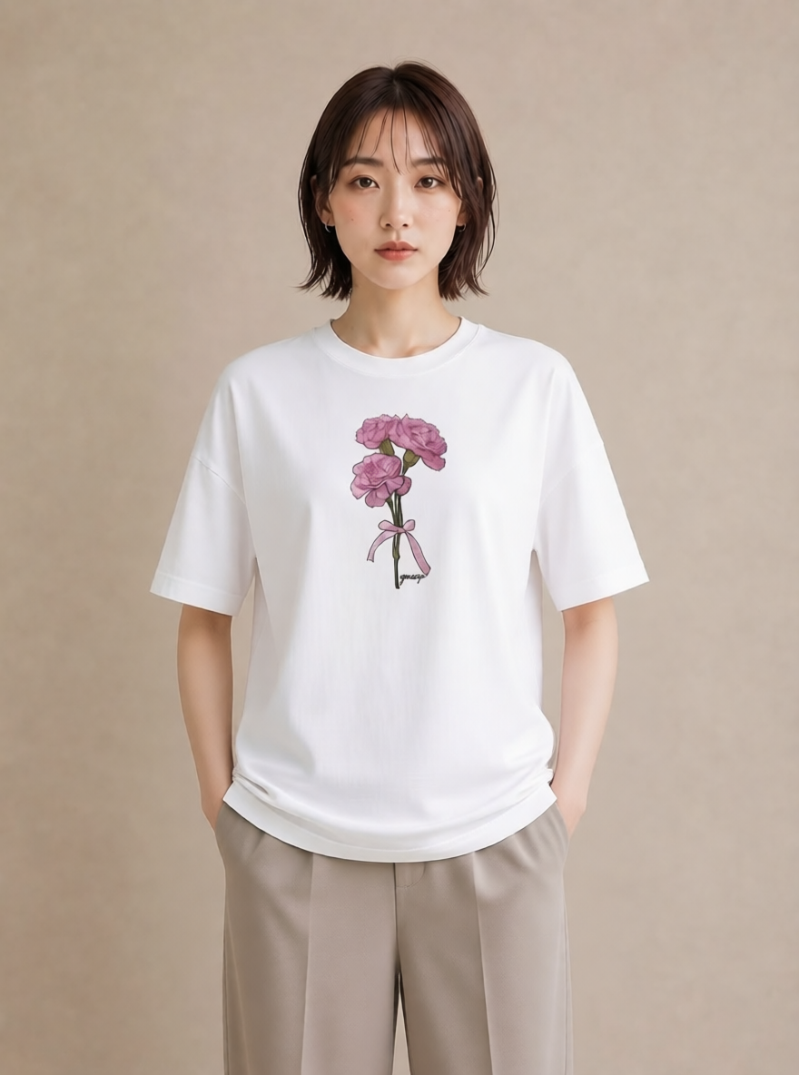 デザインTシャツ レディース カーネーション 花 花柄 イラスト 女性 旅行用 白T