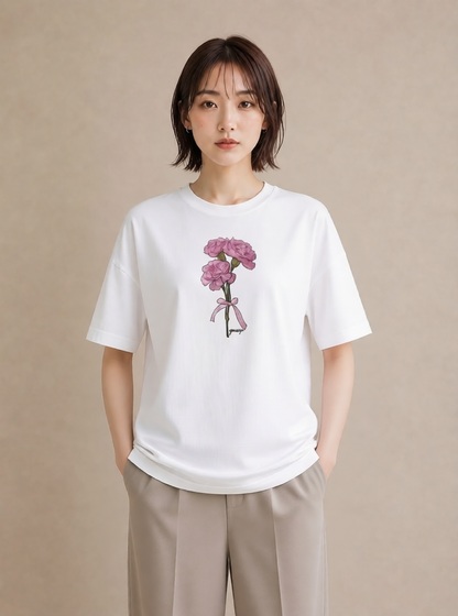 デザインTシャツ レディース カーネーション 花 花柄 イラスト 女性 旅行用 白T