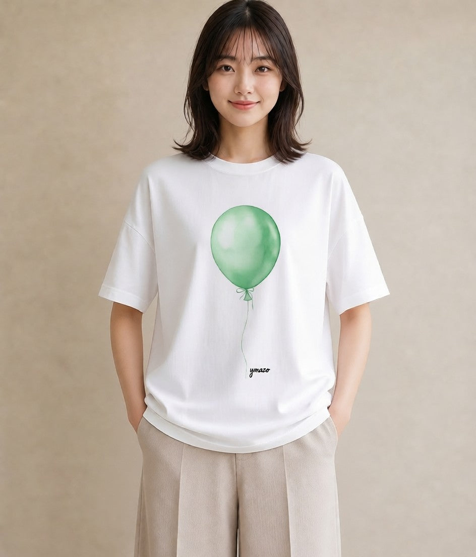 デザインTシャツ レディース 紙風船 和紙 ナチュラル アンティーク イラスト きれいめカジュアル おしゃれギフト 社会人 白T YMAZO