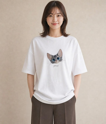 プリントTシャツ レディース サバトラ 猫 ねこ イラスト 可愛い 夏コーデ 通学 白T YMAZO