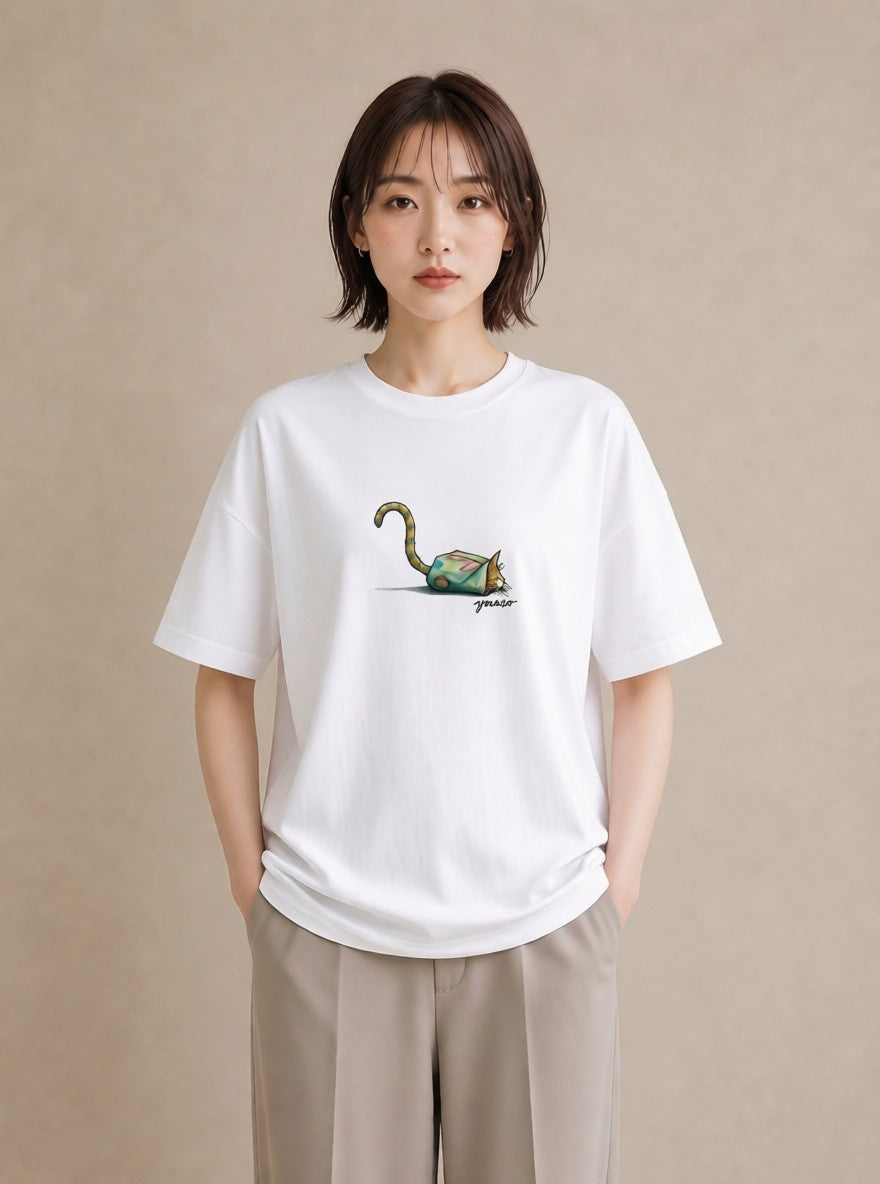 Tシャツ レディース キジトラ 猫 ねこ イラスト ナチュラル 在宅 公園 白T YMAZO