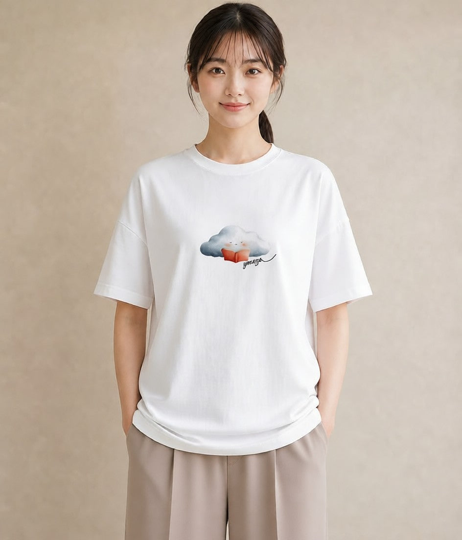 Tシャツ レディース 雲 星空 宇宙 イラスト カジュアル 買い物 夏コーデ 白T YMAZO
