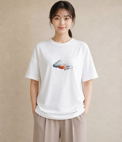 Tシャツ レディース 雲 星空 宇宙 イラスト カジュアル 買い物 夏コーデ 白T YMAZO