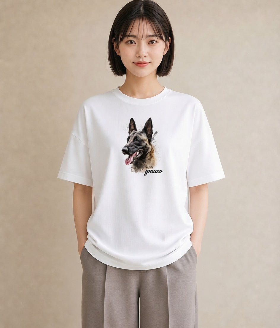 プリントTシャツ レディース ジャーマンシェパード 犬 いぬ イラスト 旅行コーデ 在宅 公園 白T YMAZO