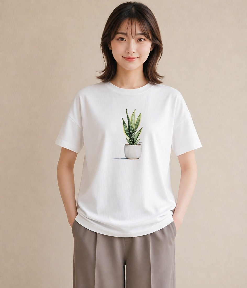 デザインTシャツ レディース 観葉植物 植物 ボタニカル イラスト ナチュラル 敬老の日 ホワイトデー 白T YMAZO